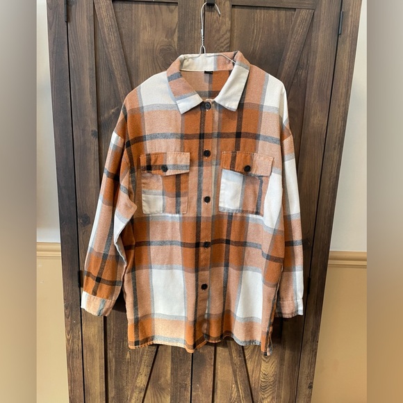 SHEIN Tops - Flannel Plaid Oversized Women's Button Up Shirt